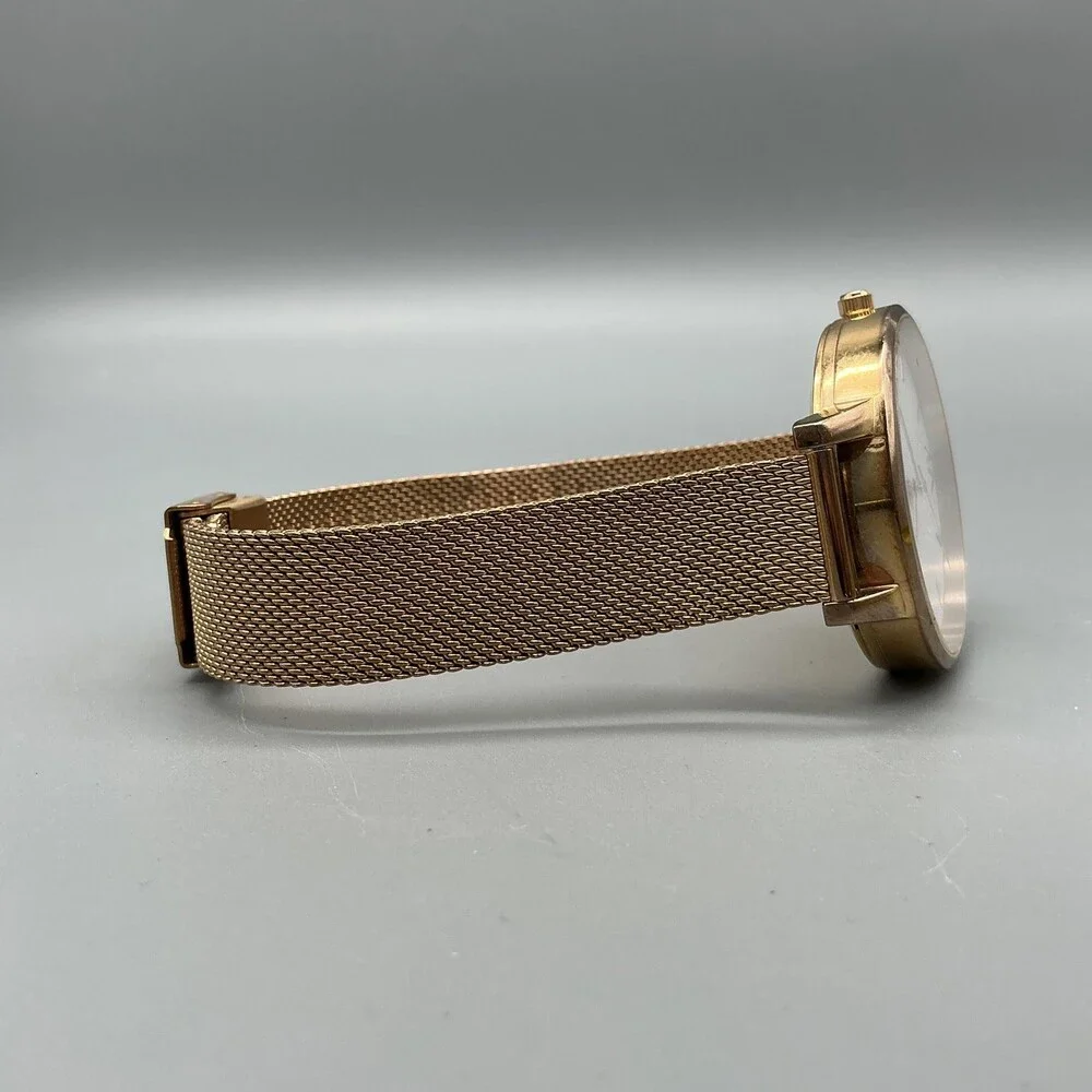 OLIVIA BURTON Rose Gold Mesh Bracelet Watch with White Dial